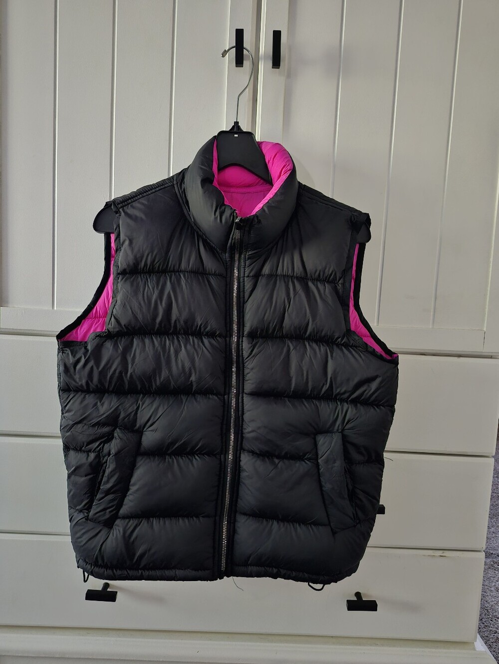 Womens Hot Pink/ Black Reversible Puffer Vest - Sleeveless Jacket Sz M